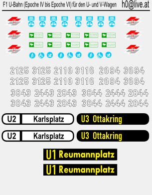 Decals U - Bahn (Epoche IV bis Epoche VI) für den U - und V - Wagen H0 1:87