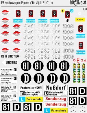 Decals Neubauwagen (Epoche V bis EPOCHE VI) für die Wagen E1,C1, c1 und c3 H0 1:87