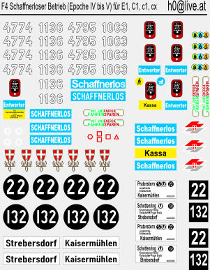 Decals Neubauwagen Schaffnerloser Betrieb (Epoche IV bis EPOCHE V) für die Wagen , E1, C1, c1, c2,